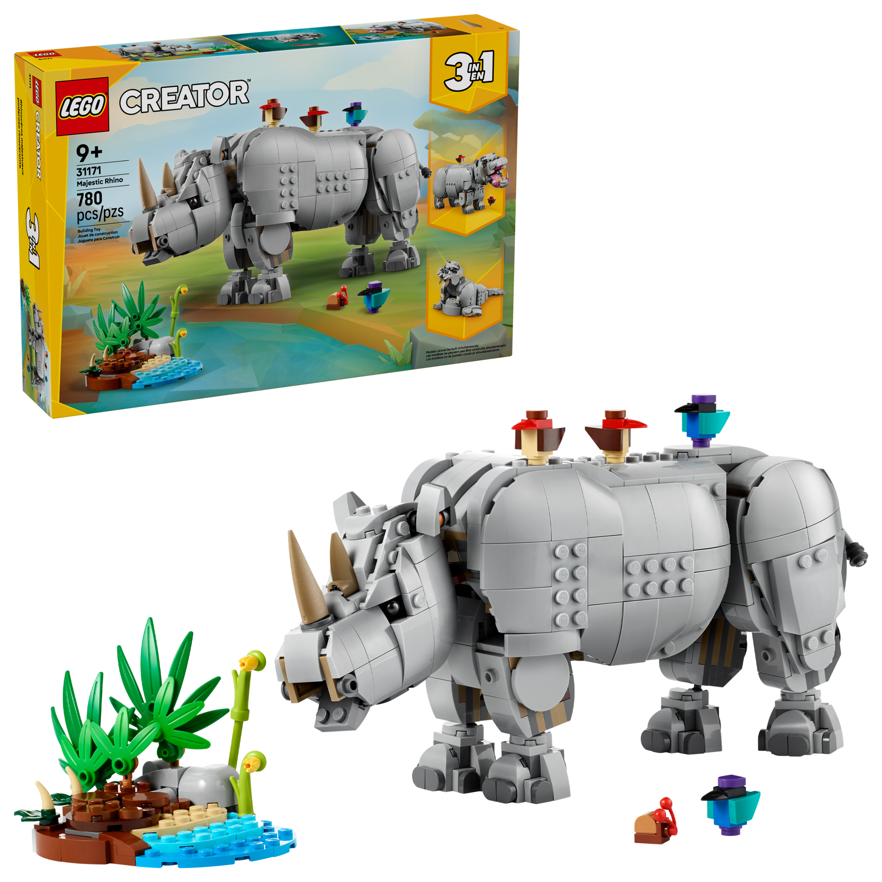 LEGO Creator 3in1 Rhino building set with birds (British brand)