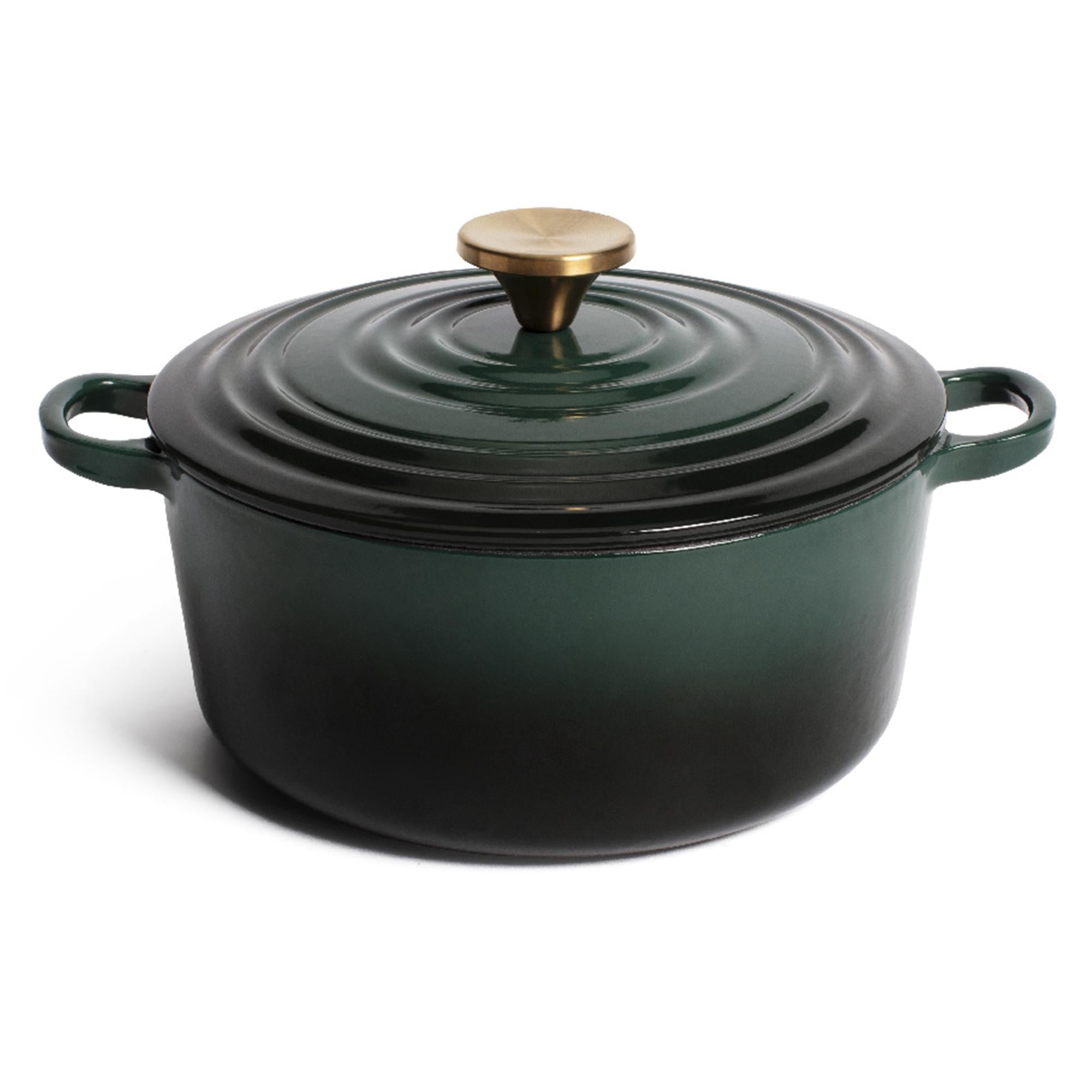 Habitat Cast Iron Casserole Dish Green with Gold Knob 3.3L GOODS Sainsburys   