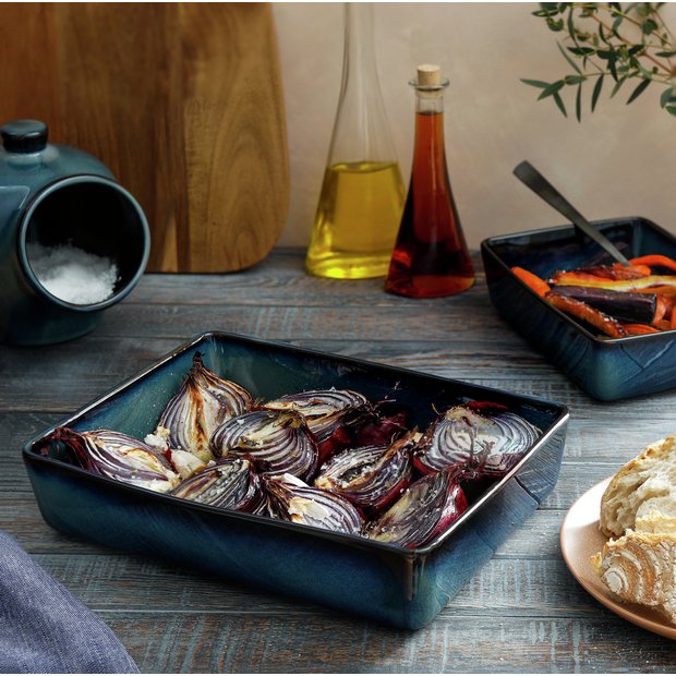Habitat navy stoneware roaster, imported from the UK