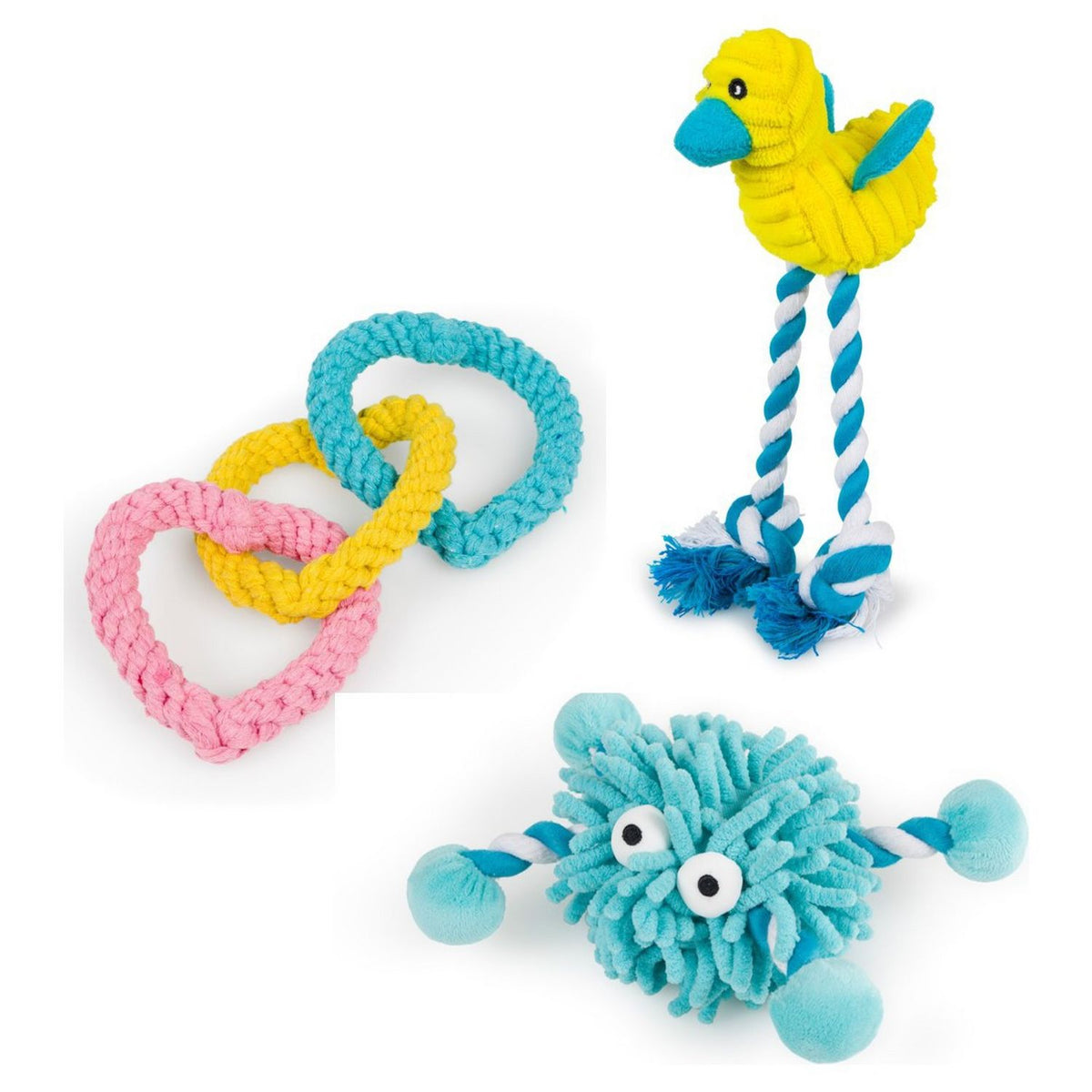 Petface rope heart and noodle puppy dog toy, imported from the UK