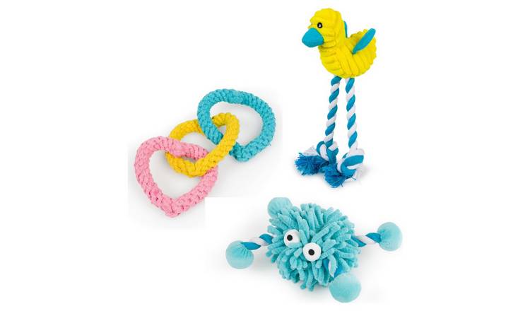 Petface rope heart and noodle puppy dog toy, imported from the UK