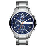 Armani Exchange silver stainless steel watch with blue dial, imported from the UK