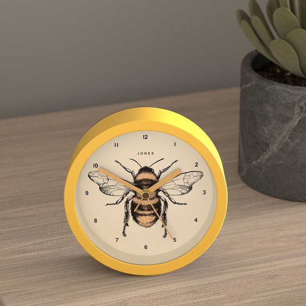 Jones Clocks alarm clock bee design yellow 12cm (British brand)