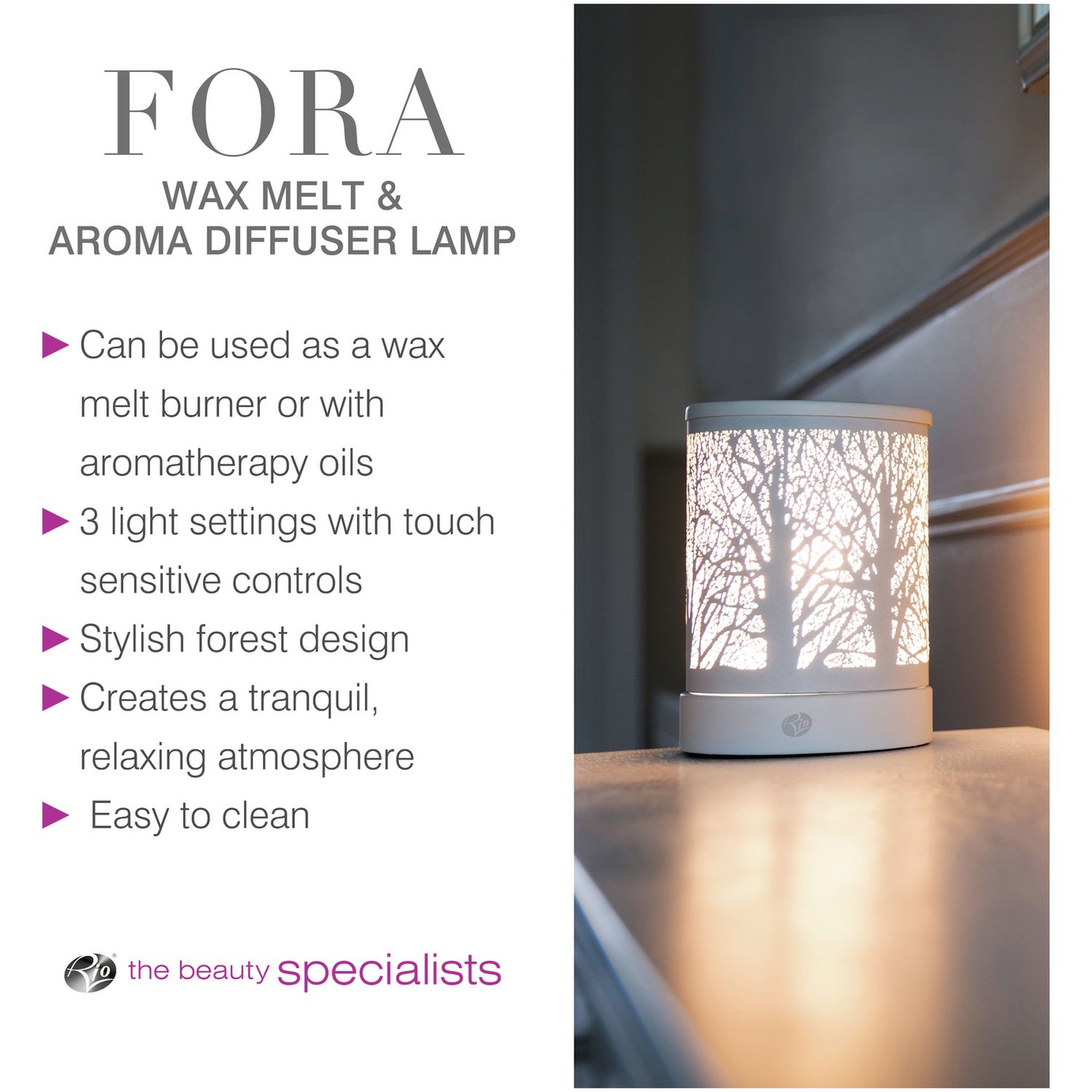 Rio FORA wax melt diffuser forest detailing (British brand)