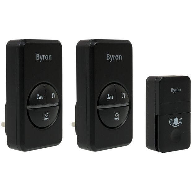 Byron plug-in doorbell twin pack black 100m range, UK version