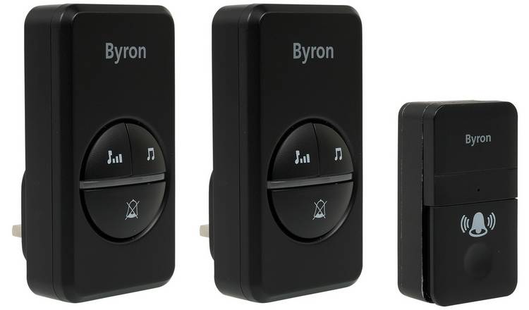Byron plug-in doorbell twin pack black 100m range, UK version