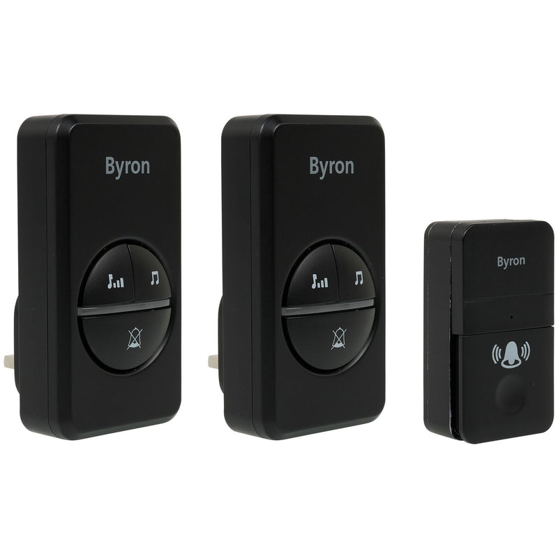 Byron plug-in doorbell twin pack black 100m range, UK version