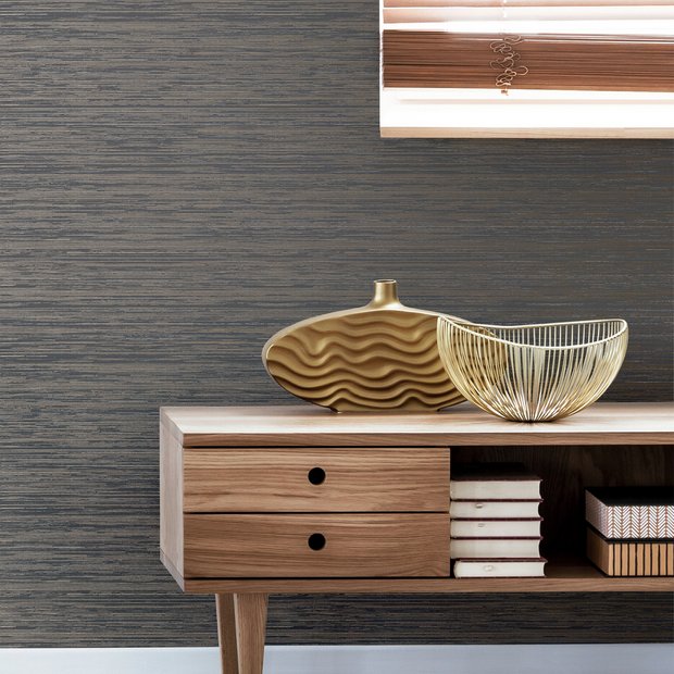 Boutique dark grey gilded texture wallpaper - (British brand)