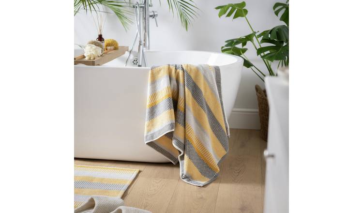 Habitat horizontal stripe hand towel mustard 90x50cm, UK version