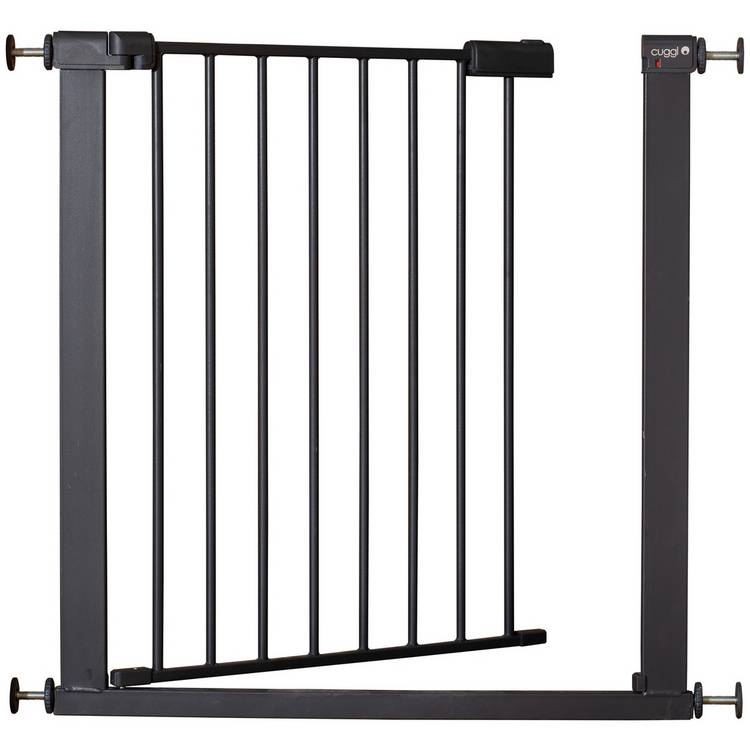 Cuggl grey safety gate with double-locking handle, imported from the UK