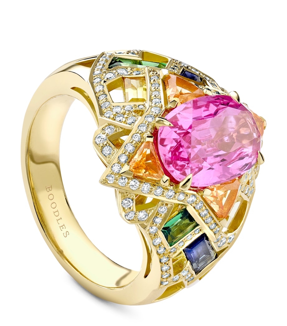 Boodles Barcelona ring with pink sapphire and diamonds, imported from the UK