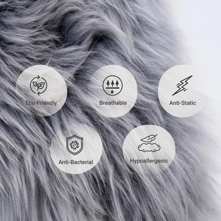 Naturally Sheepskins long wool quad rug silver grey 180x110cm, UK version