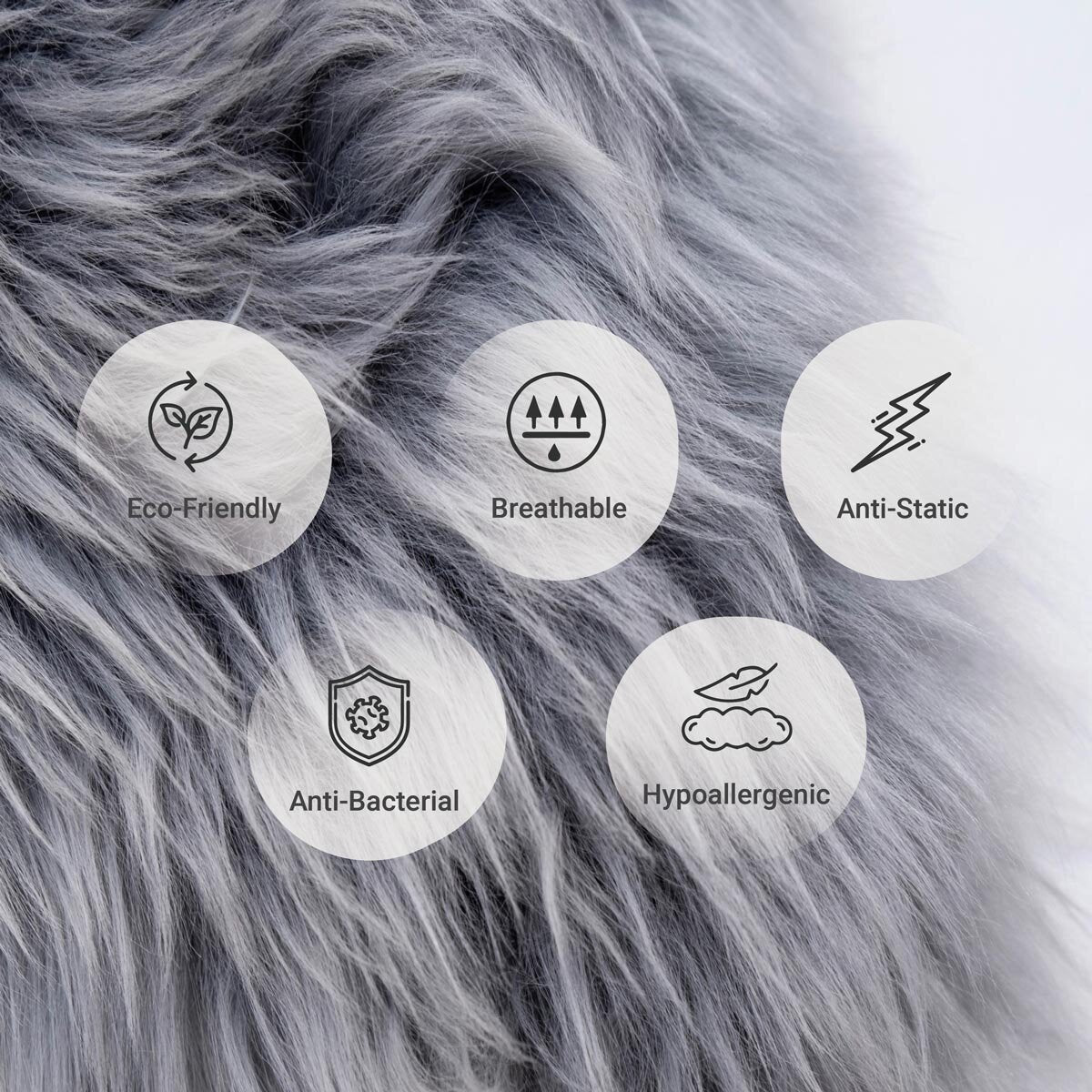 Naturally Sheepskins long wool quad rug silver grey 180x110cm, UK version