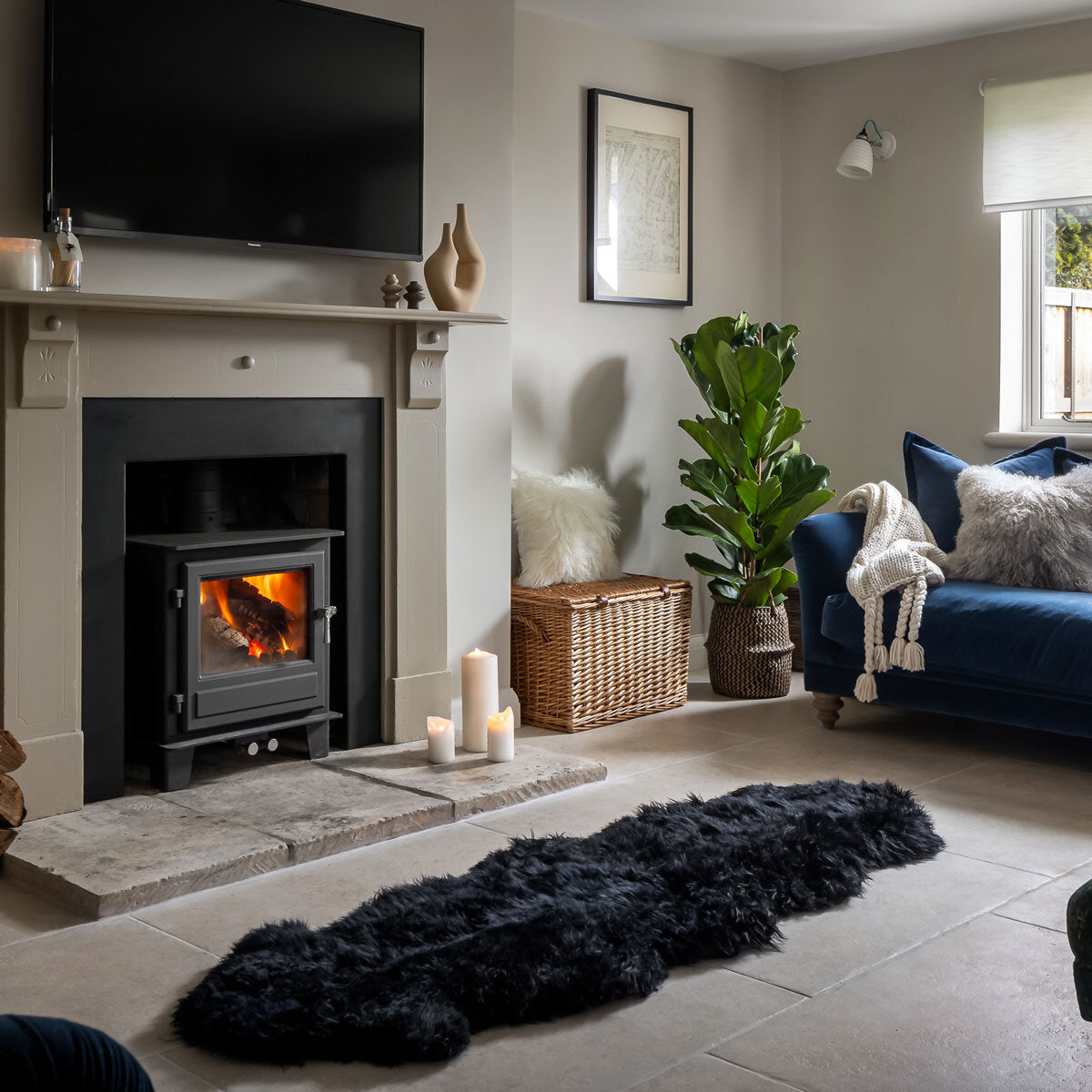 Naturally Sheepskins black long wool double rug 180x55cm - British product