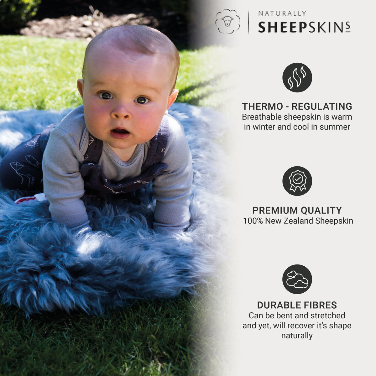 Naturally Sheepskins long wool double rug steel grey 180x55 cm, UK version