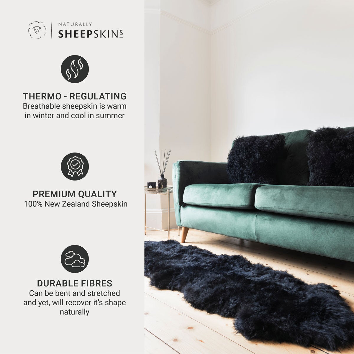 Naturally Sheepskins long wool double rug 180x55 cm, imported from the UK