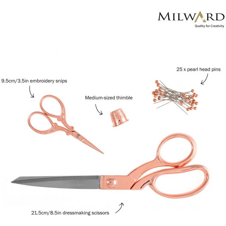 Milward Scissors Set dressmaking and embroidery scissors rose gold - British product
