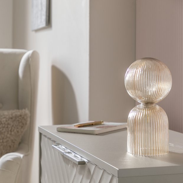 Habitat Globe ribbed glass table lamp champagne, UK version