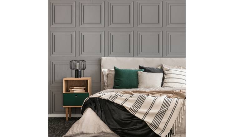 Fresco Wood Panel Grey Wallpaper roll, UK version