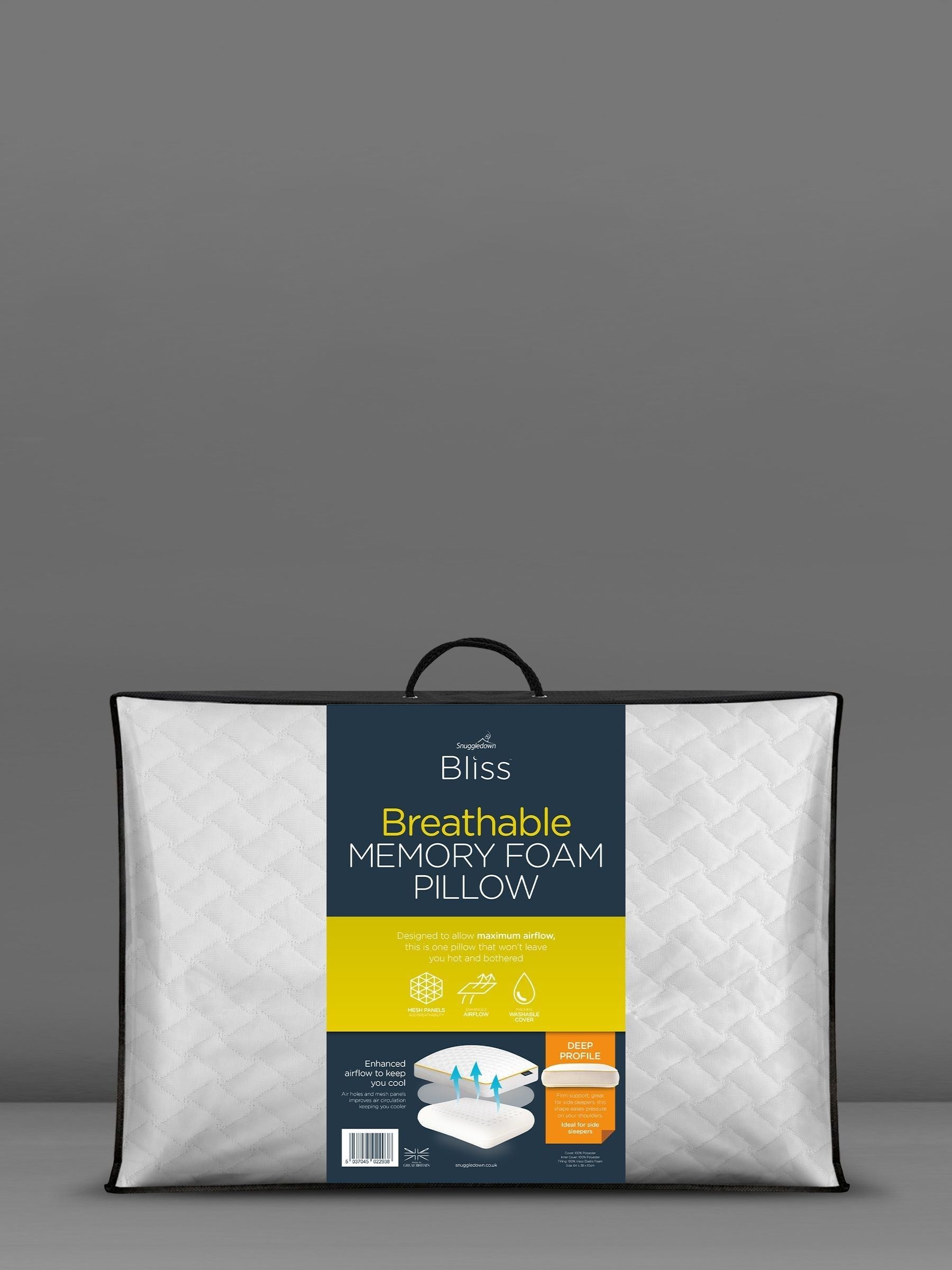 Snuggledown Memory Foam Pillow Breathable White Cover (British brand)