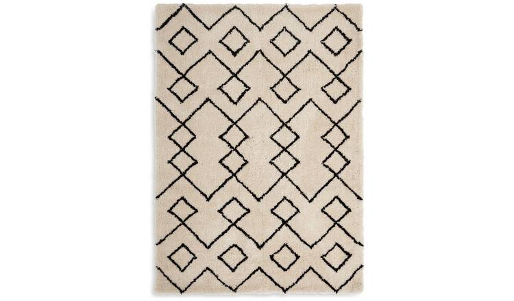 Habitat diamond tufted shaggy rug cream and black 120x170cm (British brand)