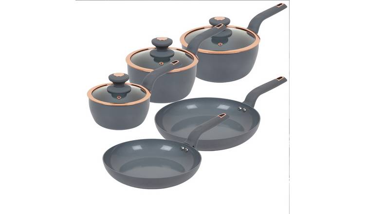 Tower 5-piece ceramic pan set with glass lids, imported from the UK