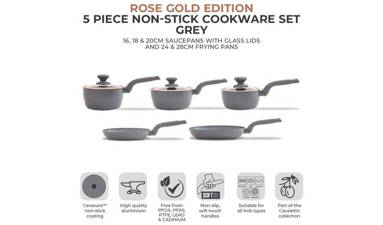 Tower 5-piece ceramic pan set with glass lids, imported from the UK