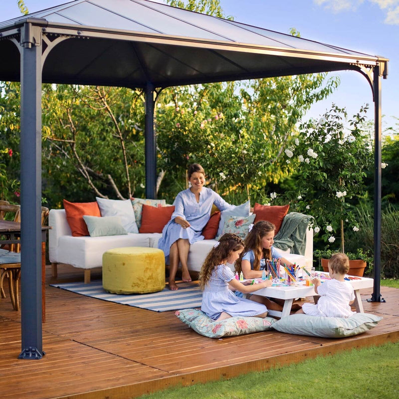 Palram Canopia hardtop aluminium and polycarbonate gazebo 3.6 x 3.6m, imported from the UK