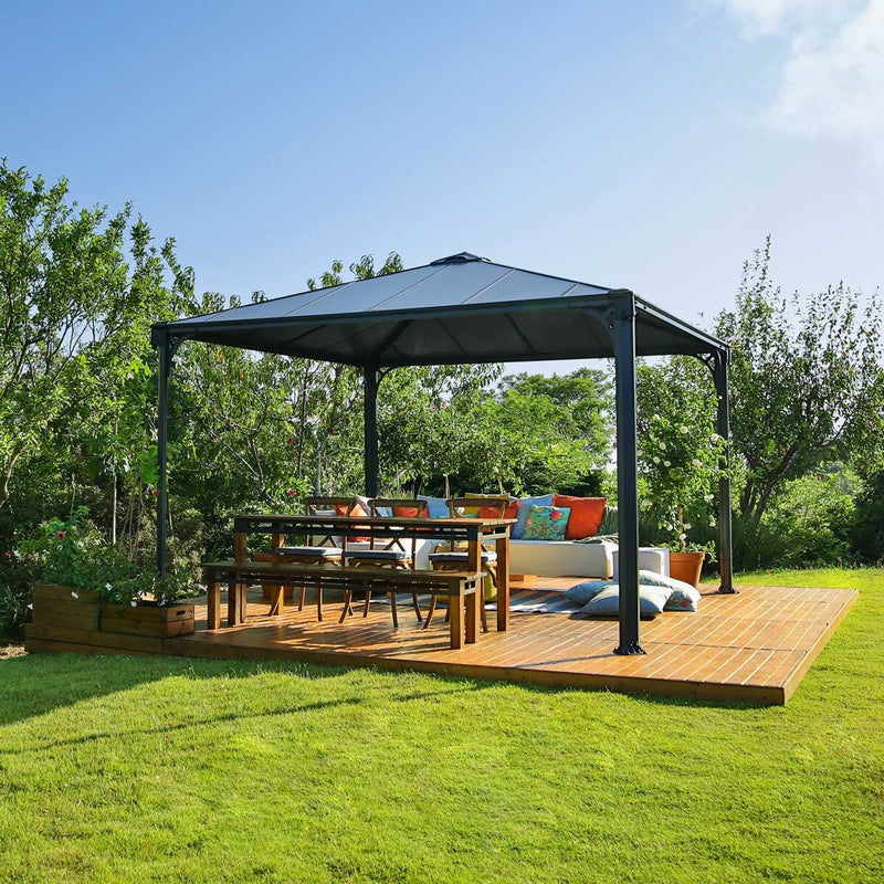 Palram Canopia hardtop aluminium and polycarbonate gazebo 3.6 x 3.6m, imported from the UK