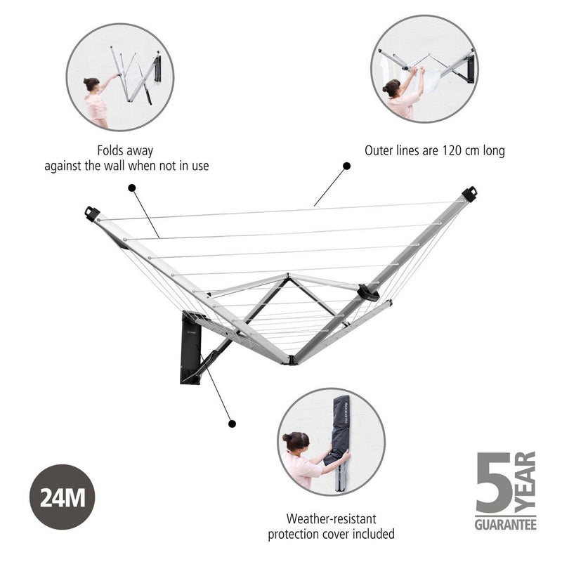 Brabantia Wallfix clothes airer with 24m line - British product