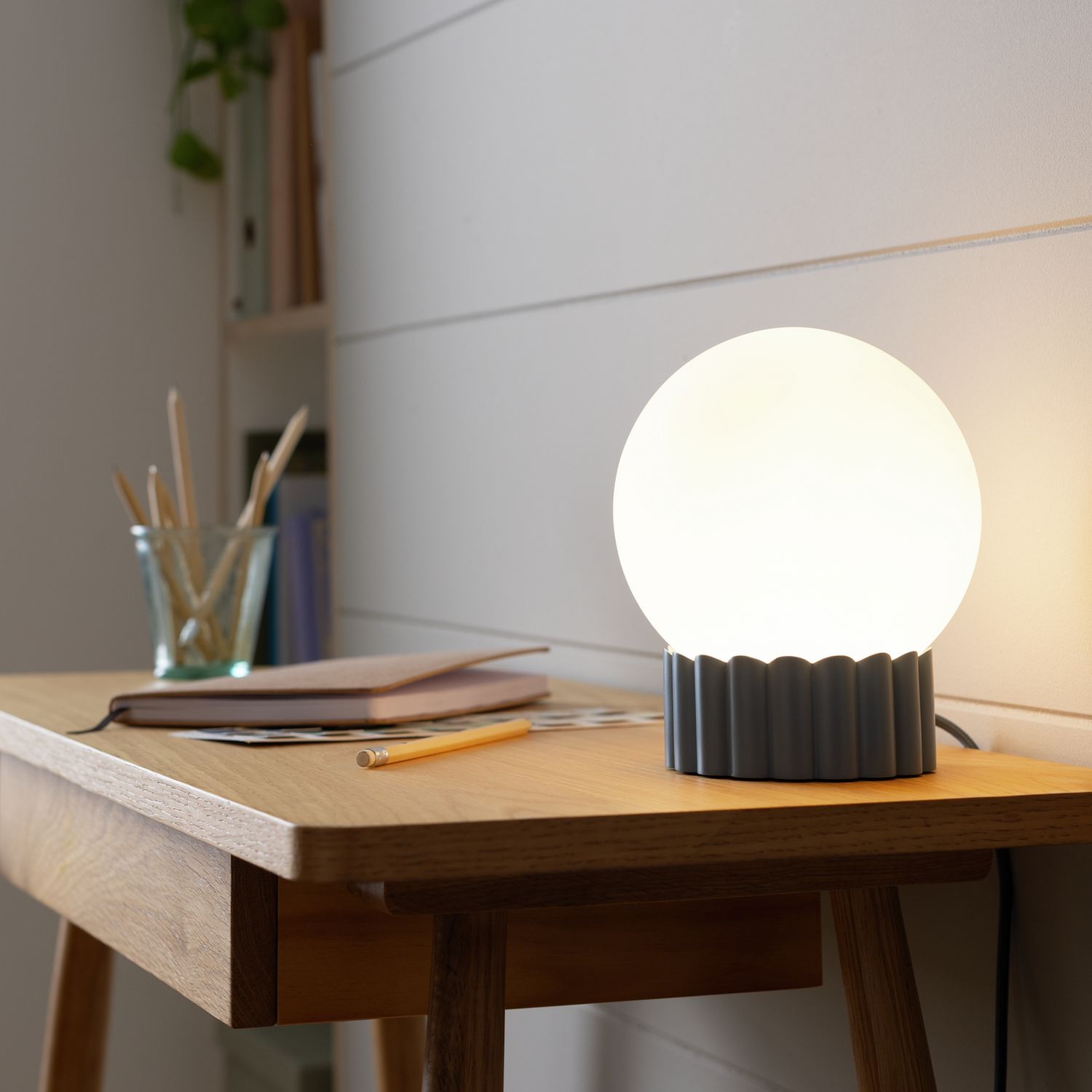 Habitat Ribbed Globe table lamp blue white (British brand)