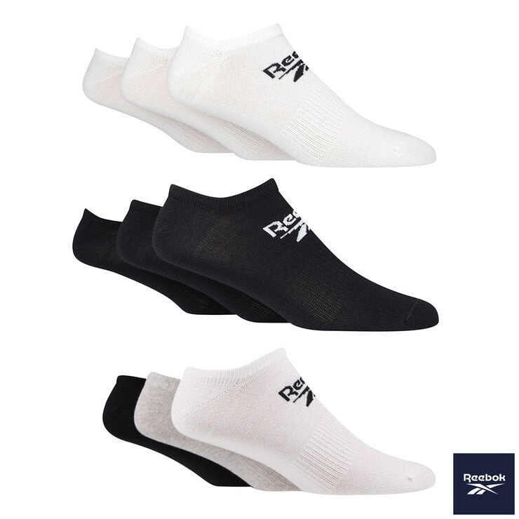Reebok no show socks 6 pack in black, white, grey (British brand)