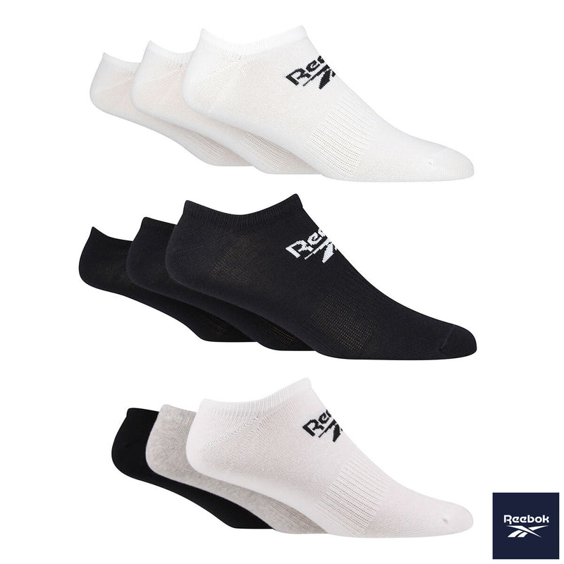 Reebok no show socks 6 pack in black, white, grey (British brand)