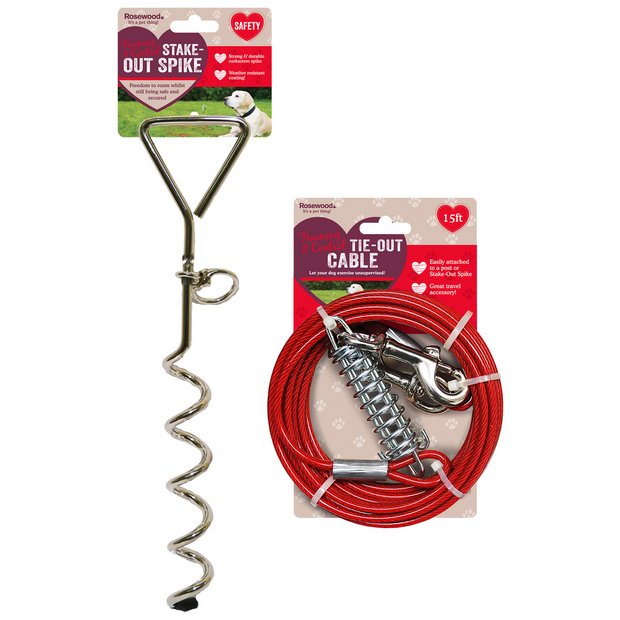 Rosewood tie-out cable for dogs, red, imported from the UK