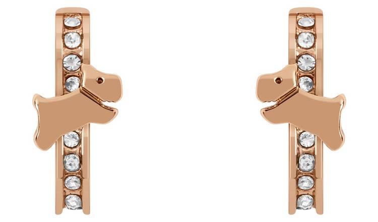 Radley rose gold plated huggie hoop earrings with dog motif, imported from the UK