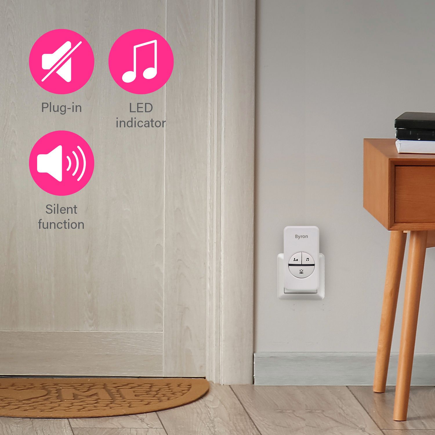 Byron plug-in doorbell white 100m range, UK version
