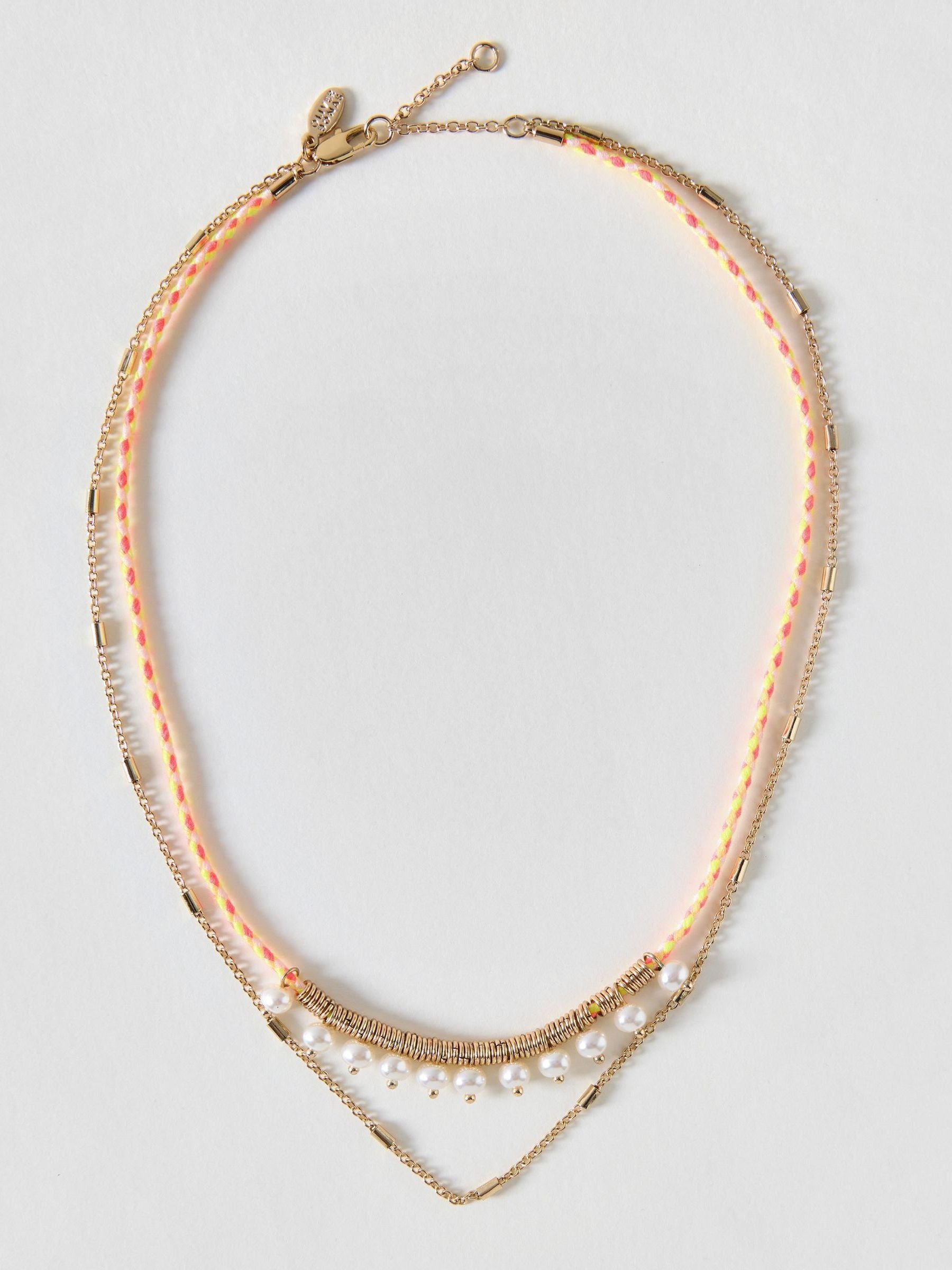 Oliver Bonas yellow cord faux pearl necklace (British brand)