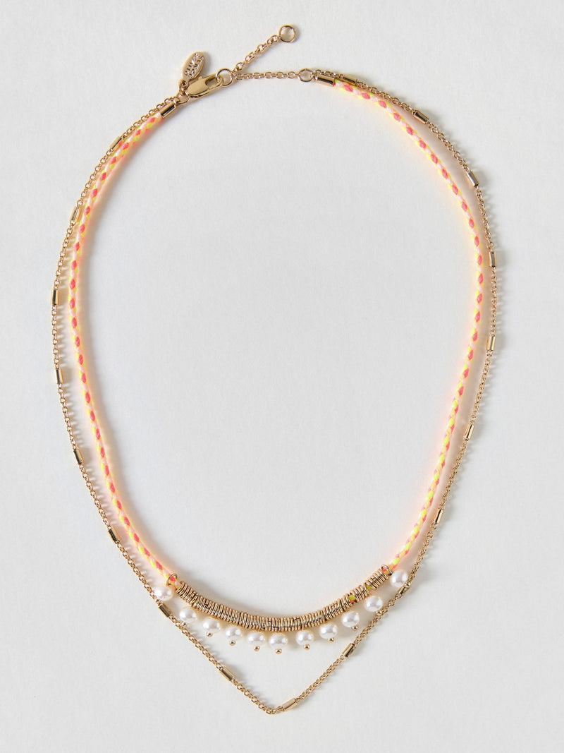 Oliver Bonas yellow cord faux pearl necklace (British brand)