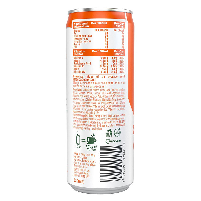 Aspire Mango Lemonade and Raspberry sugar-free energy drink 12x330ml - British product