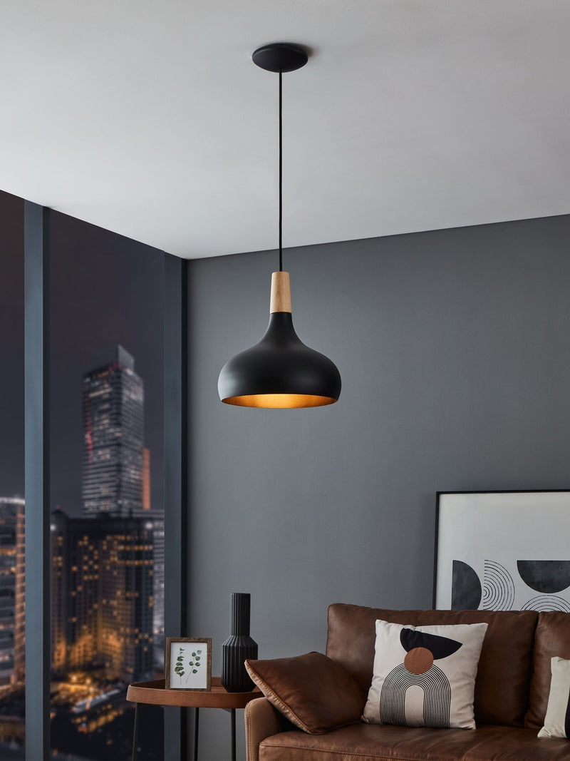Eglo Sabinar pendant light black metal and wood, UK version