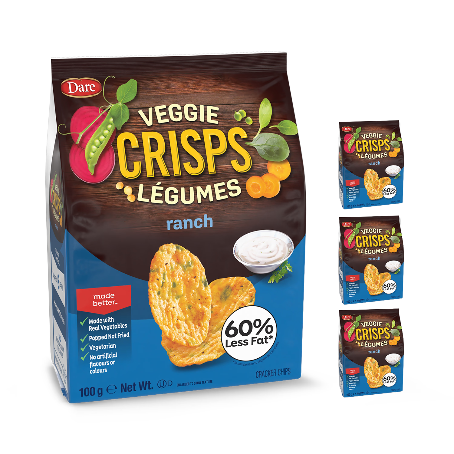 Dare Veggie Crisps Zesty Ranch 4 x 100g Bags, imported from the UK