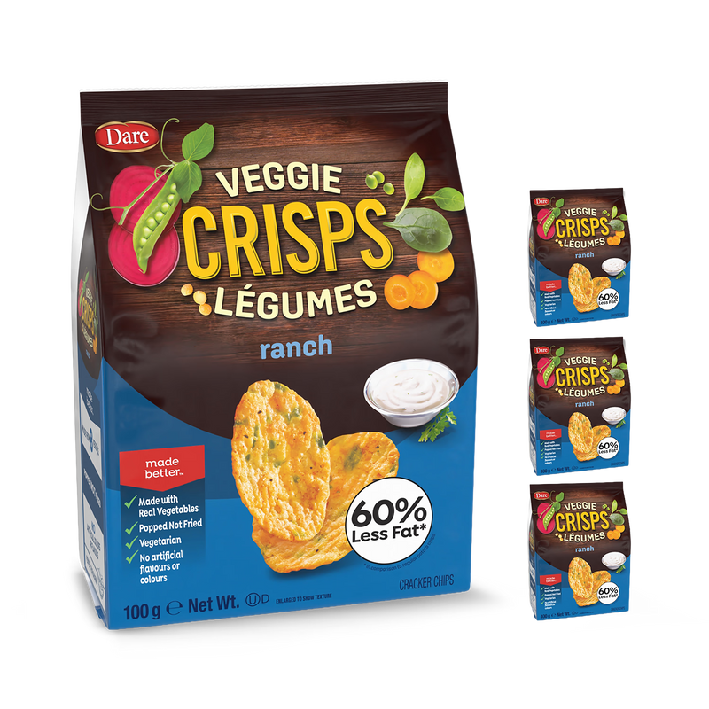 Dare Veggie Crisps Zesty Ranch 4 x 100g Bags, imported from the UK
