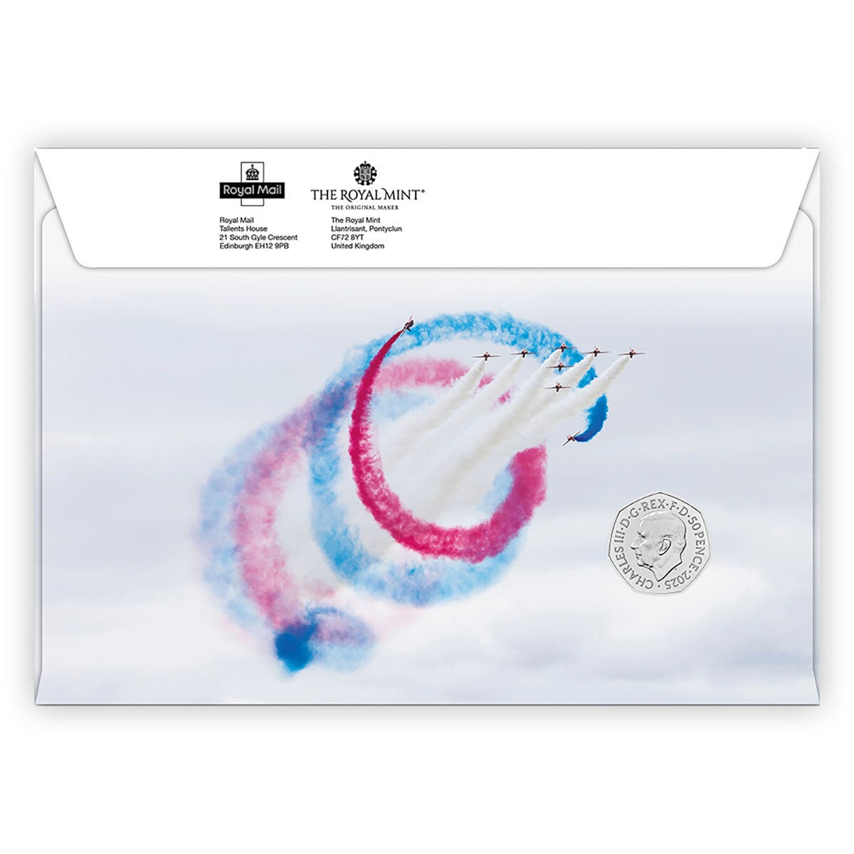 Royal Mail Red Arrows 50p coin cover (British brand)
