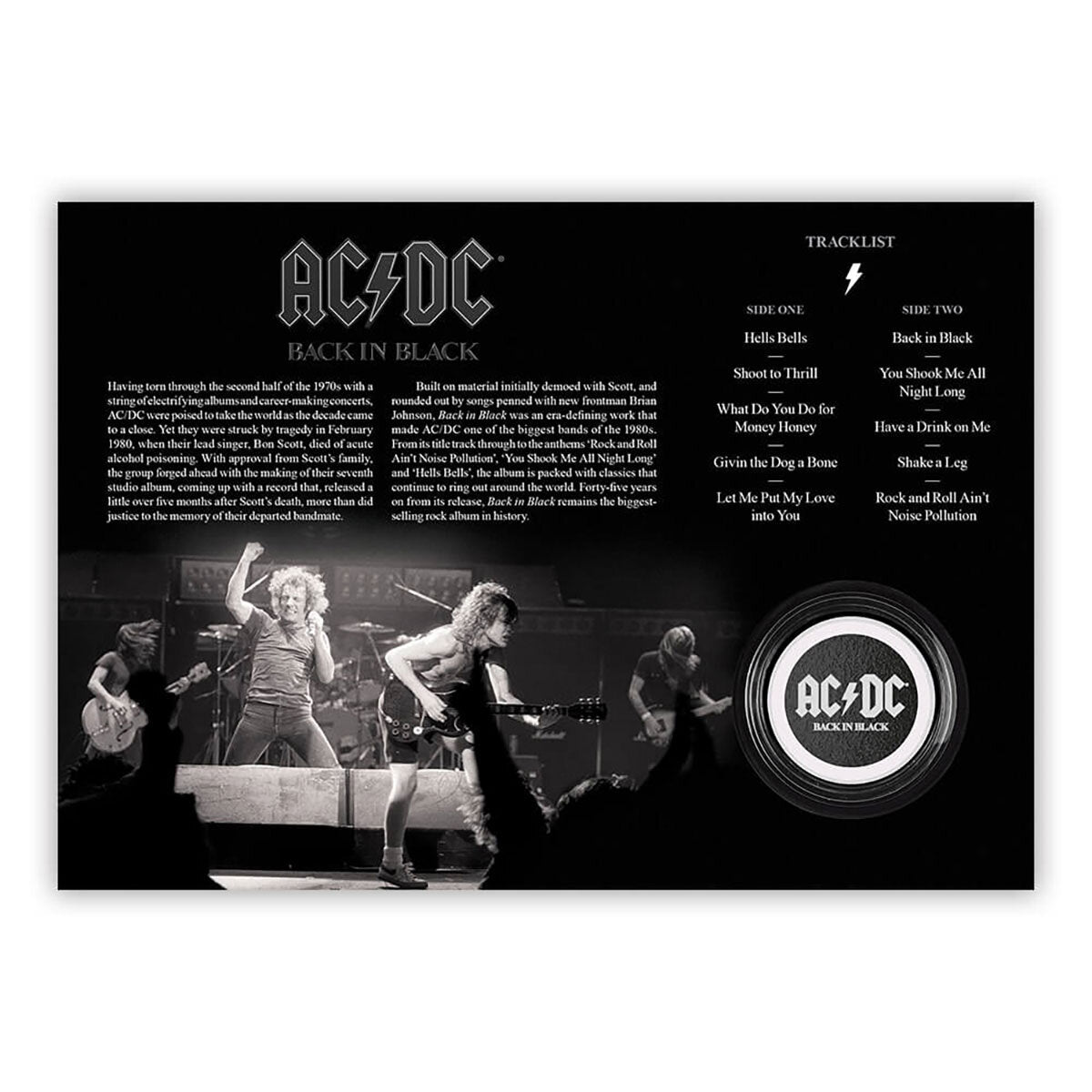 Royal Mail AC/DC Back in Black stamps and medal cover, UK version
