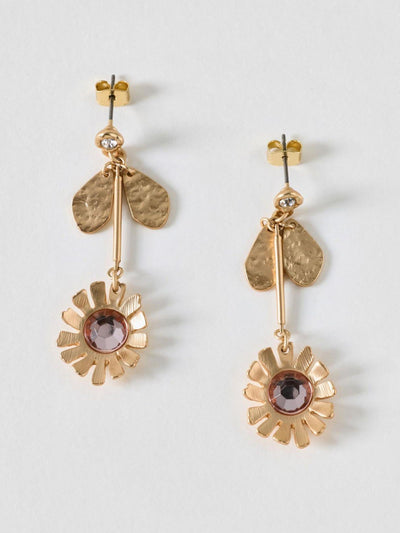 Next Oliver Bonas Gold Fina Flower Bar Drop Stud Earrings- Buy online at McGrocer