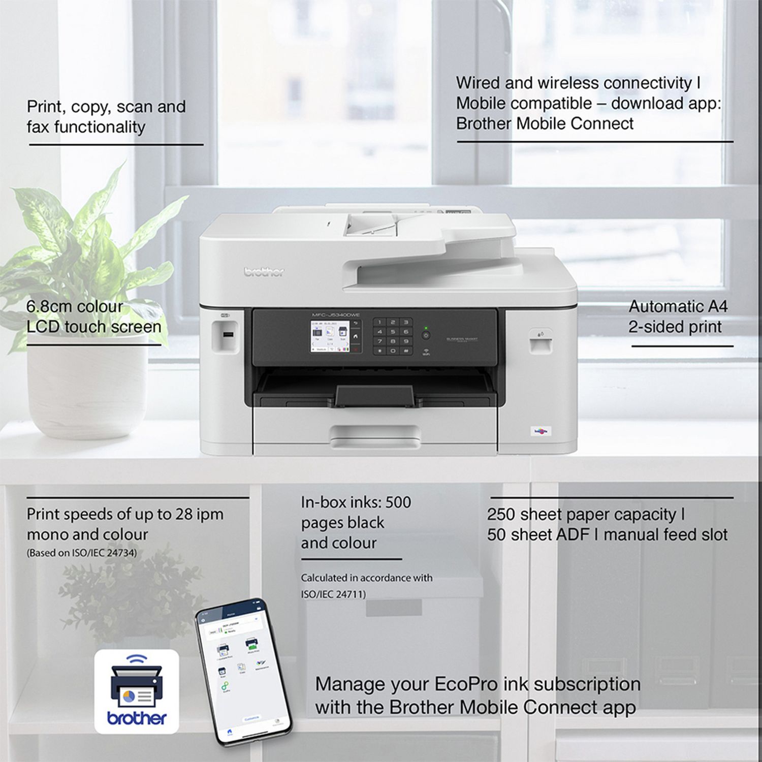 Brother MFC-J5340DWE A3 inkjet printer 250-sheet tray (British brand)