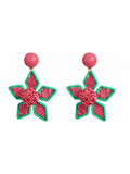 Oliver Bonas pink Martha woven flower drop earrings, imported from the UK