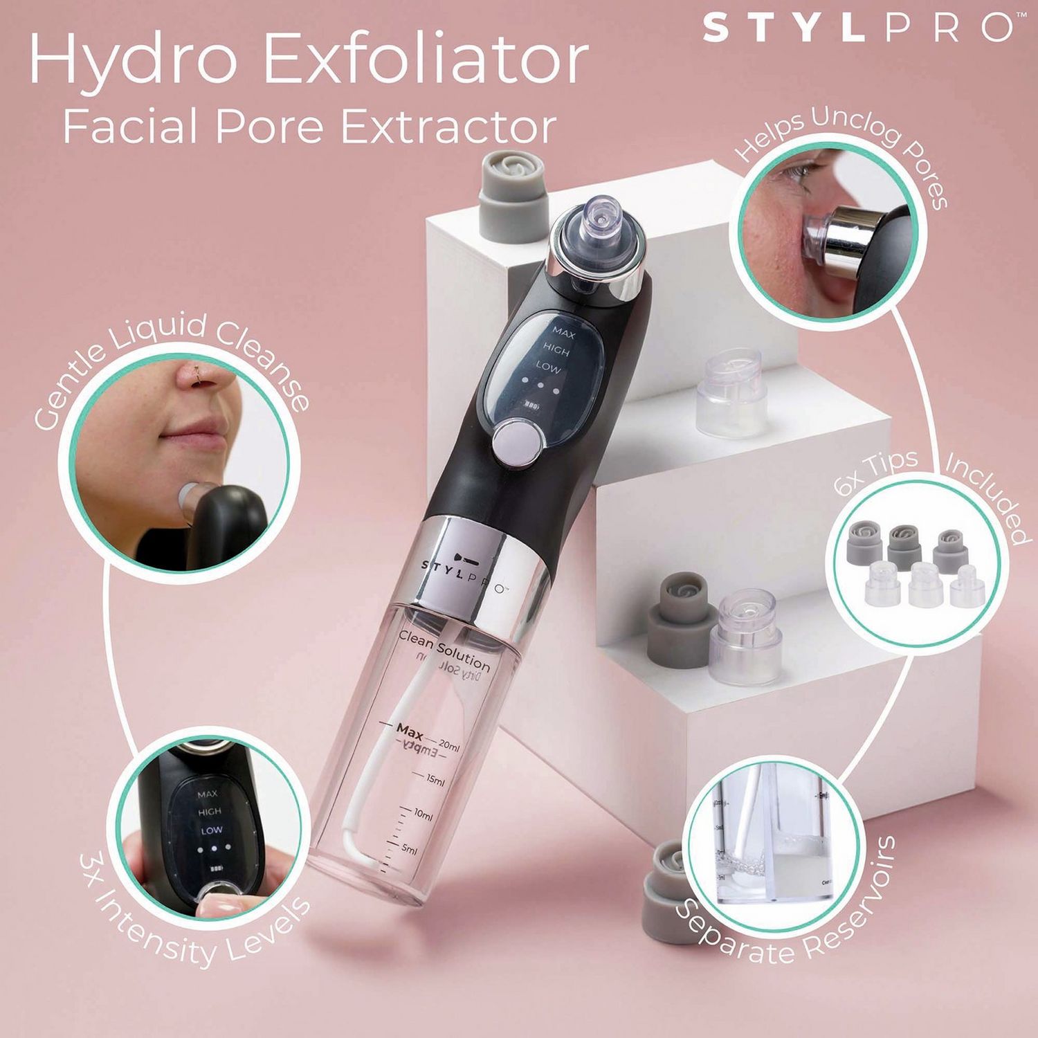 STYLPRO rechargeable HydroExfoliator handheld massager, UK version