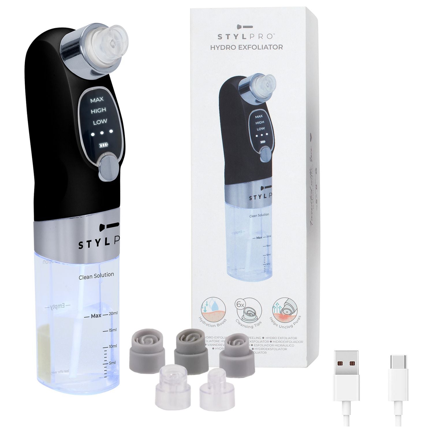 STYLPRO rechargeable HydroExfoliator handheld massager, UK version