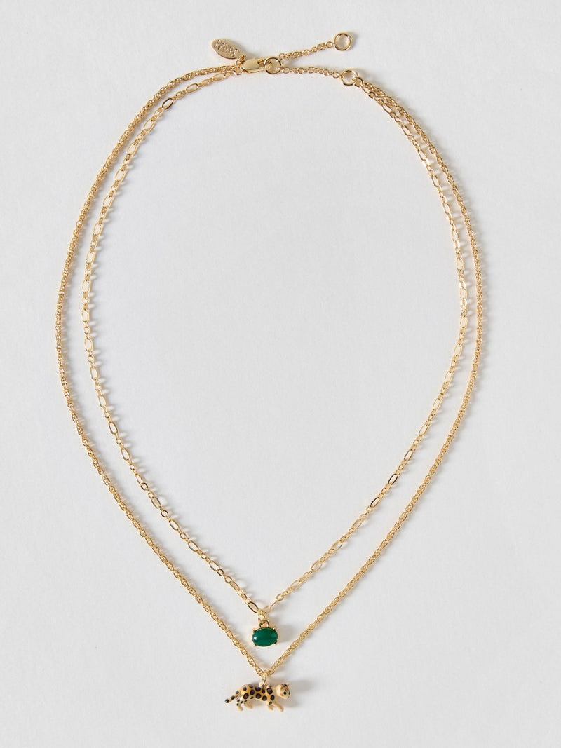 Oliver Bonas leopard charm double row necklace, imported from the UK